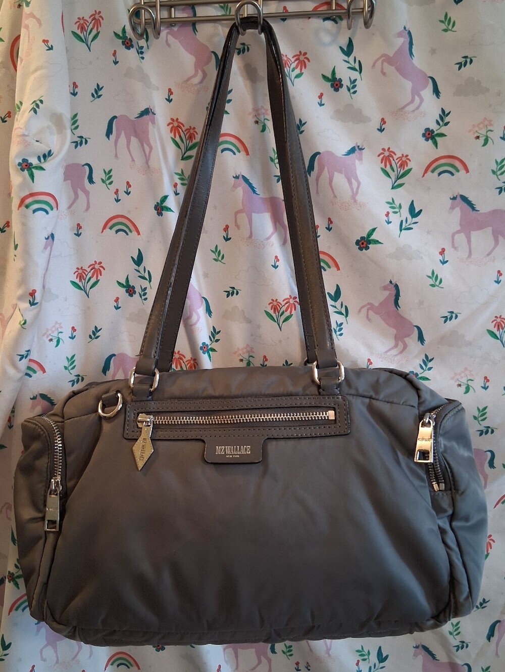 EUC MZ Wallace Paloma Grey Nylon Puffer Casual Everyday Travel Tote Purse Bag